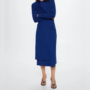 🌀 MANGO Blue Ribbed Long Cardigan Duster